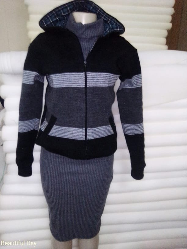 Ladies knitwear hoodie set — M2 Embroidery