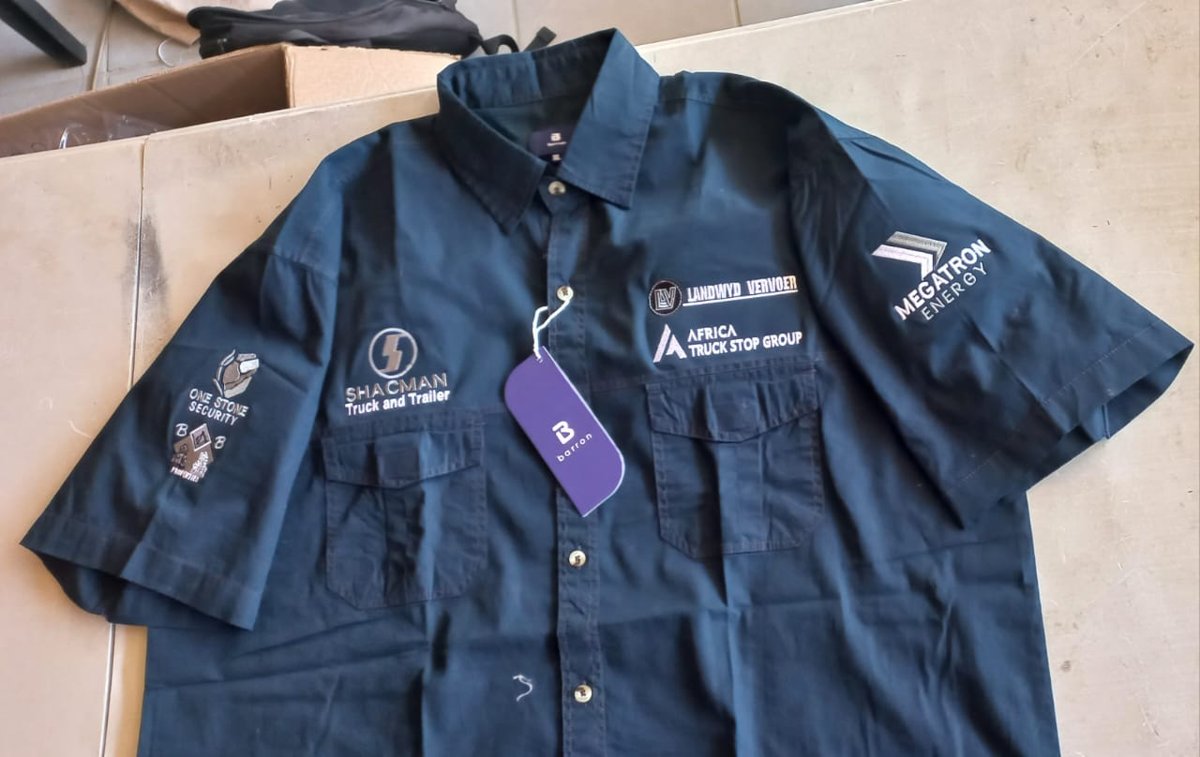 Navy branded workshirt — M2 Embroidery