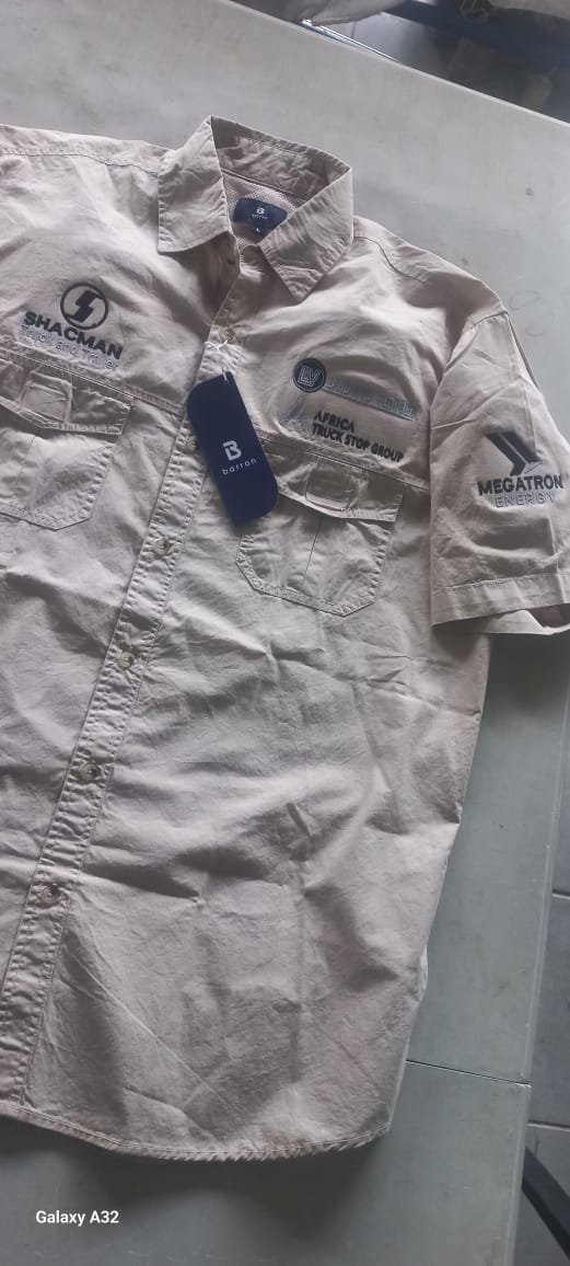 Khaki branded workshirt — M2 Embroidery