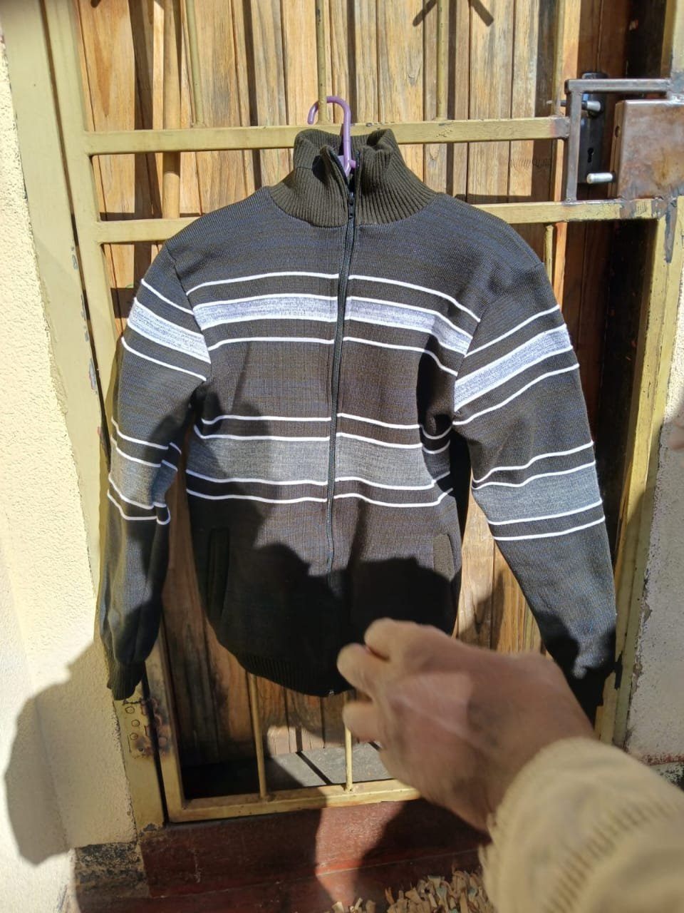 Grey striped knitwear jacket — M2 Embroidery